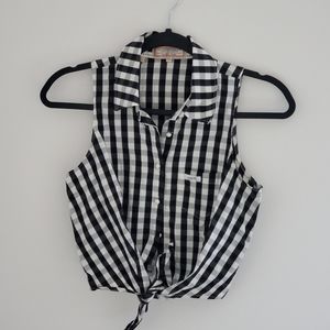 Guess jeans black and white checkered crop top